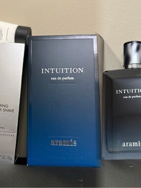 NIB Aramis Intuition EDP Perfume 150ml 5.0 Oz and Essenberg Lab Series gifts